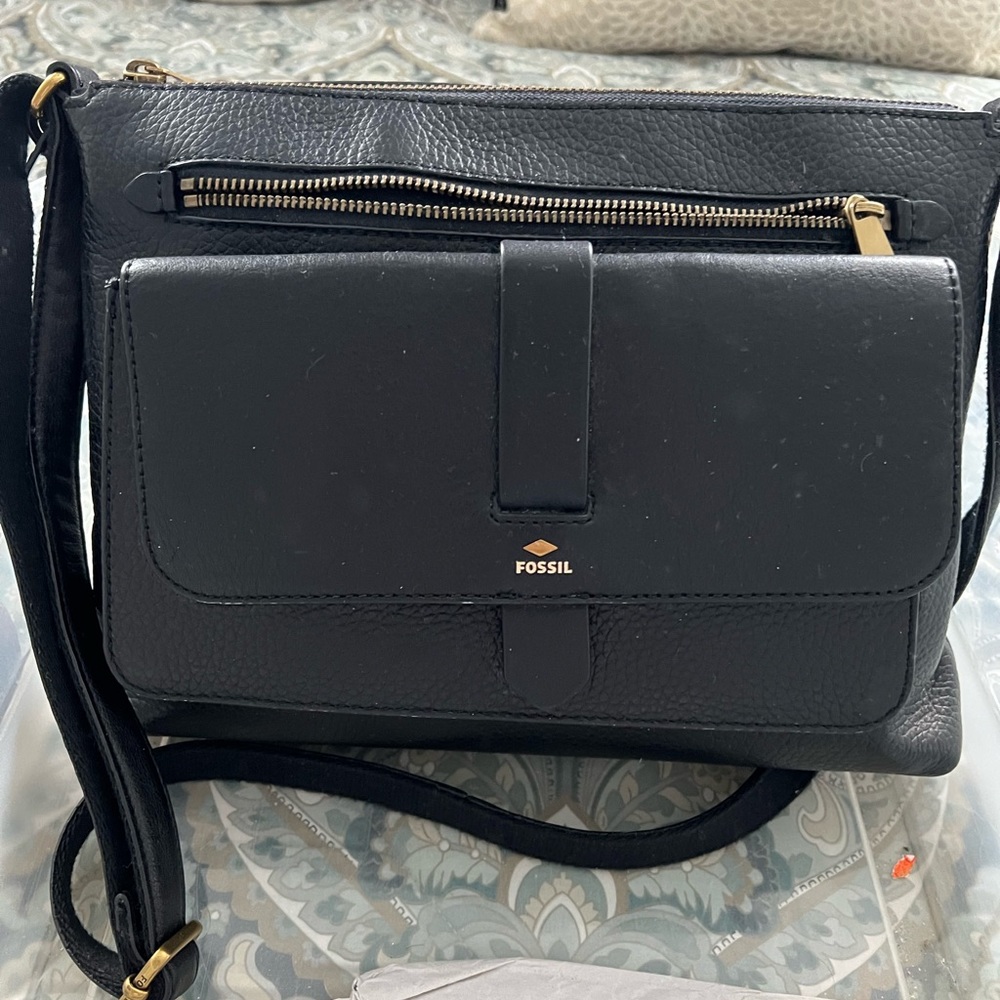 Fossil Black Leather Kinley Crossbody Bag